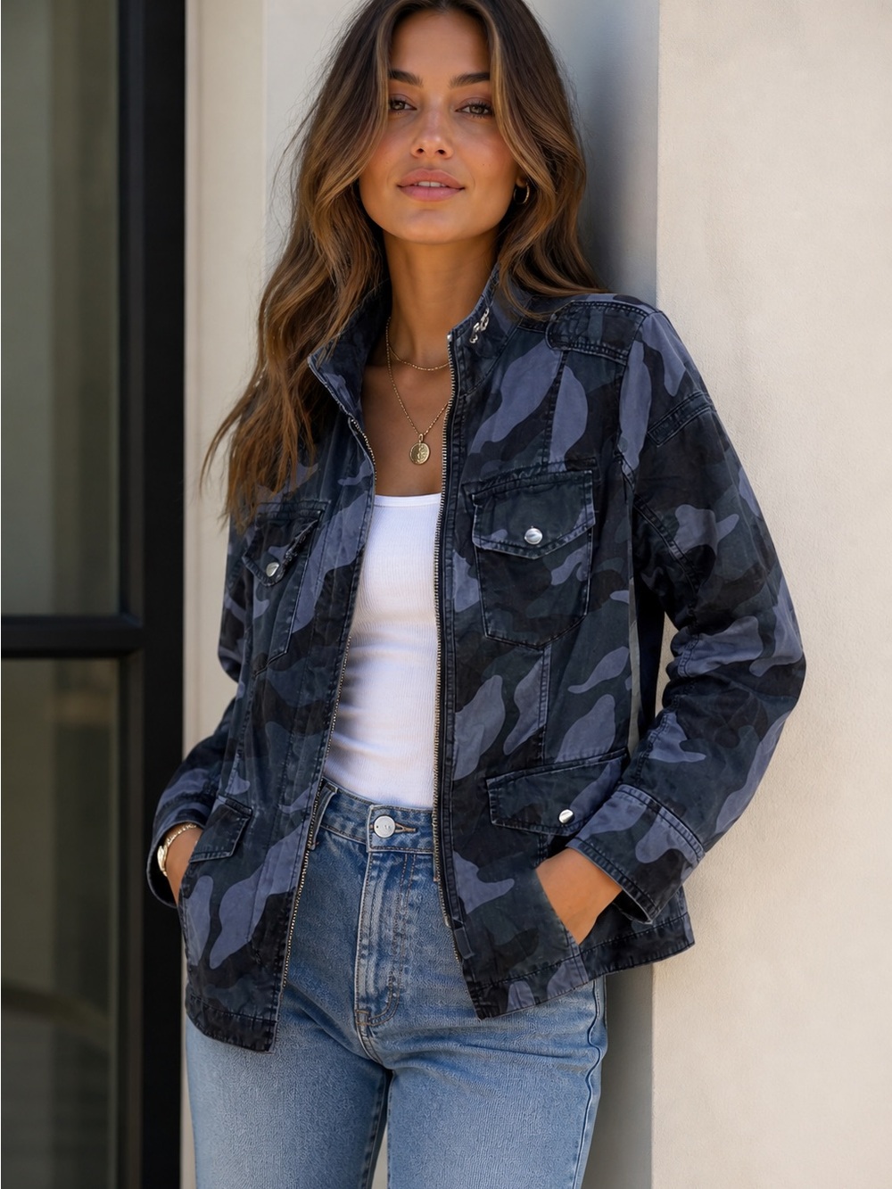 Abercrombie & Fitch Jacket Women Small Utility Military Camouflage Cinching C2